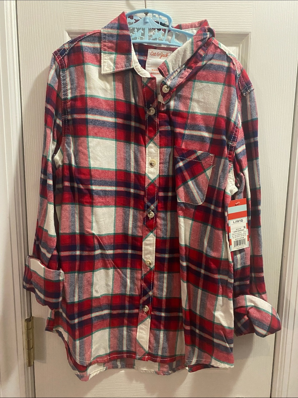 Cat & Jack Red, White & Blue Plaid Button-Down Shirt